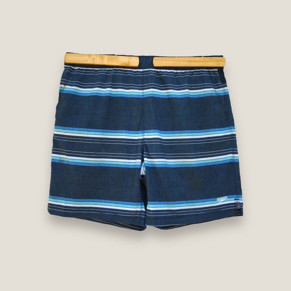 Men's Speedo Blue Striped Active Stretch Swim Shorts Sz: XL